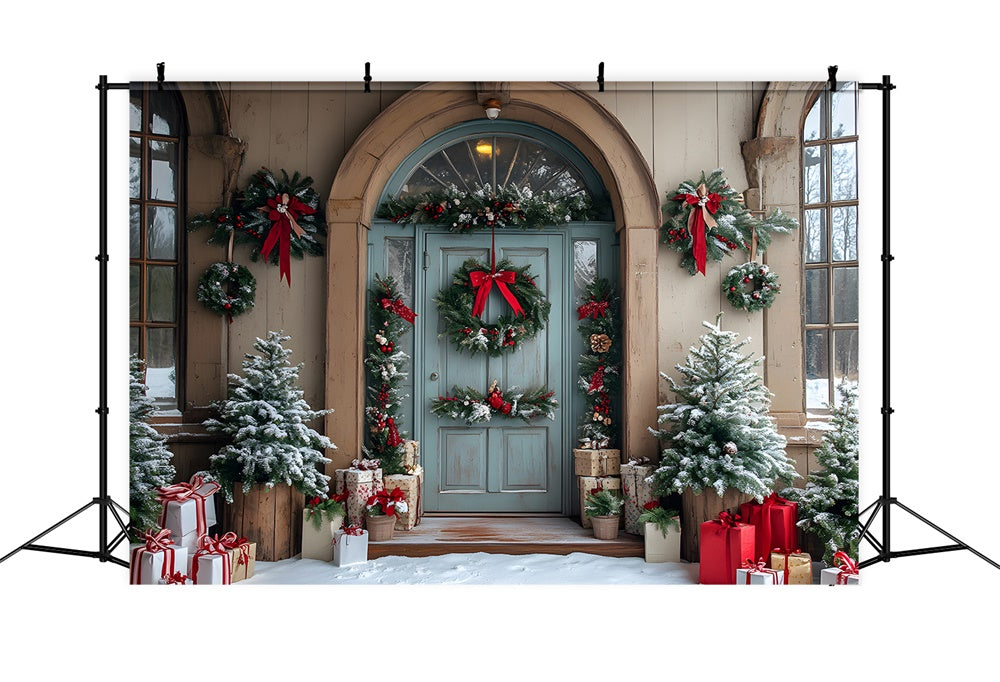 Christmas Trees Wreath House Door Backdrop UK RR8-79