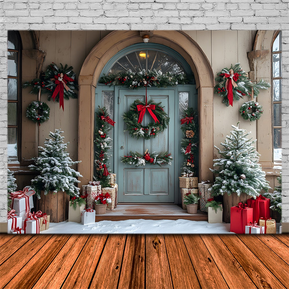 Christmas Trees Wreath House Door Backdrop UK RR8-79