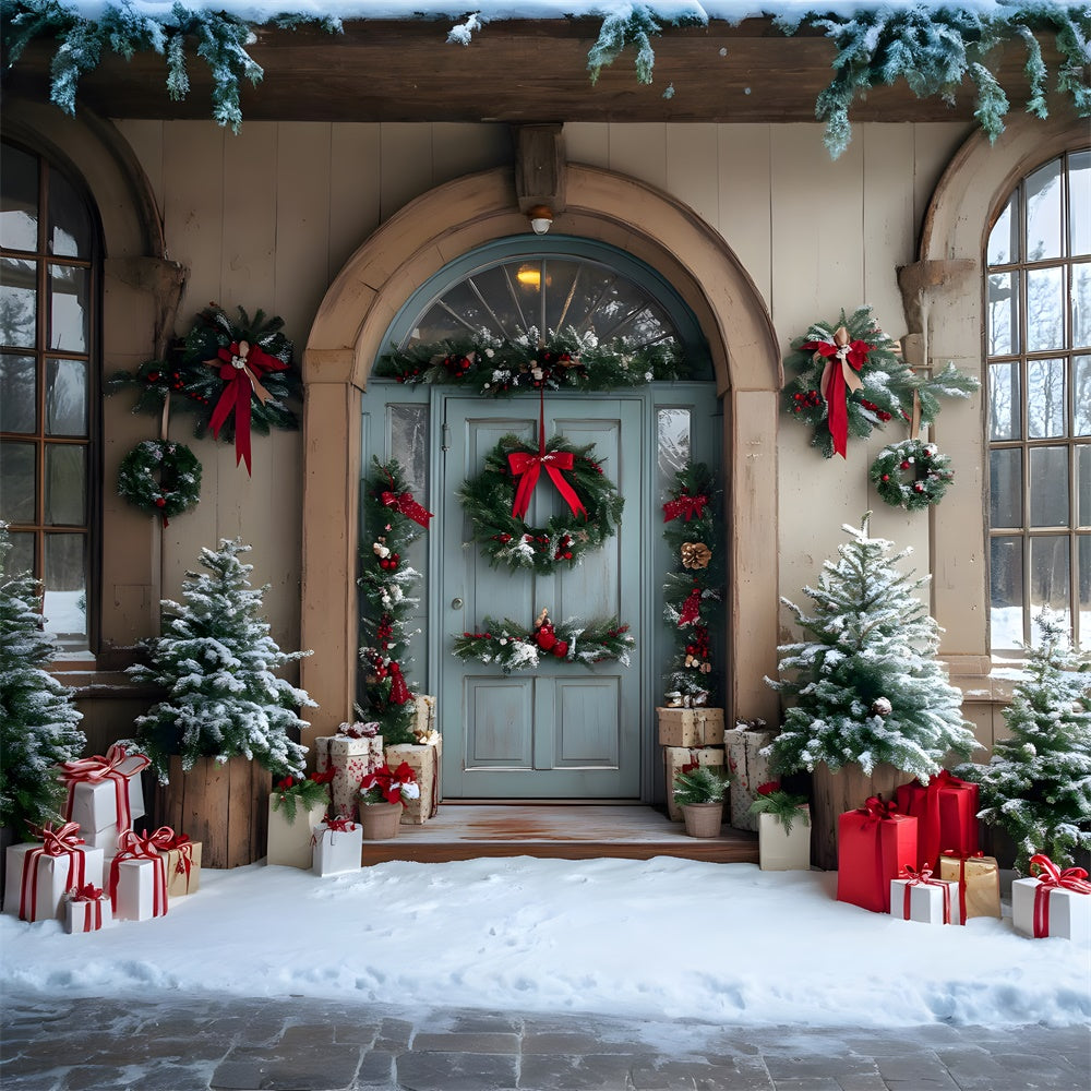 Christmas Trees Wreath House Door Backdrop UK RR8-79