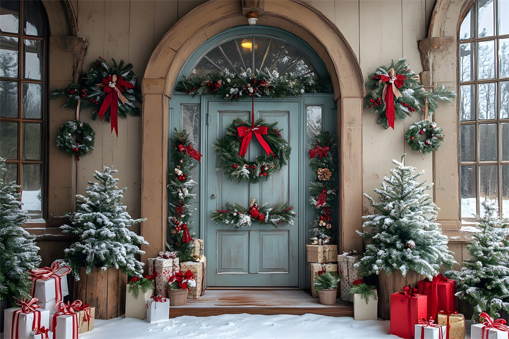 Christmas Trees Wreath House Door Backdrop UK RR8-79