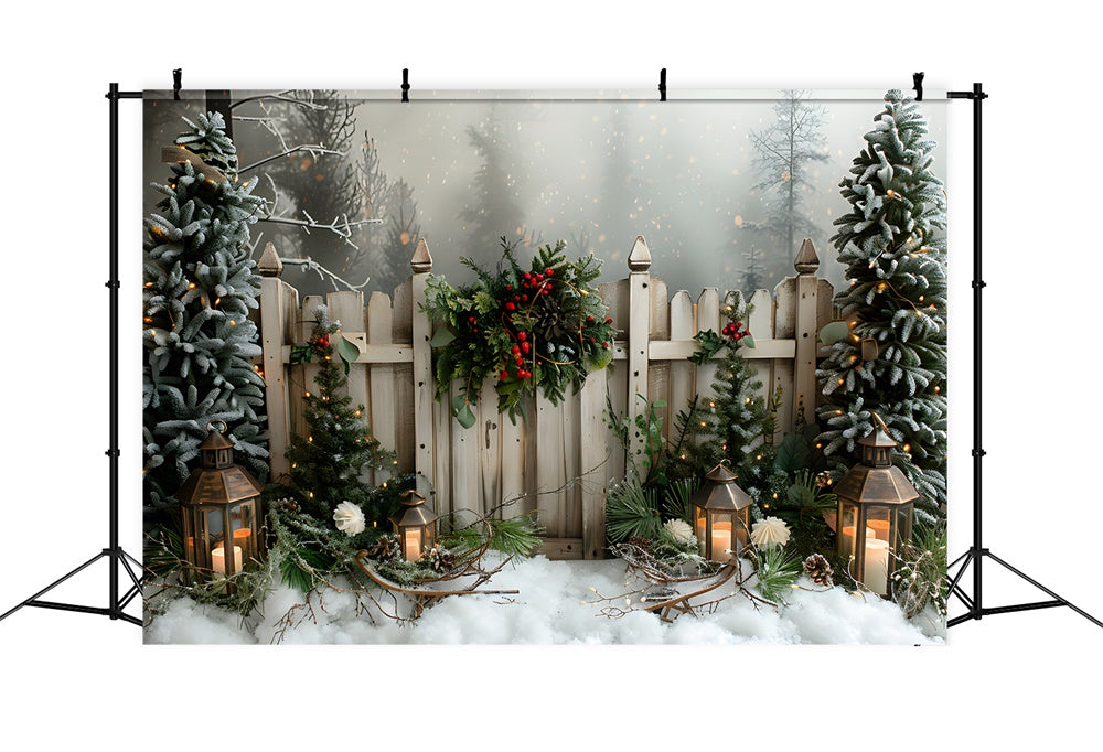 Winter Snow Christmas Trees Fence Backdrop UK RR8-8