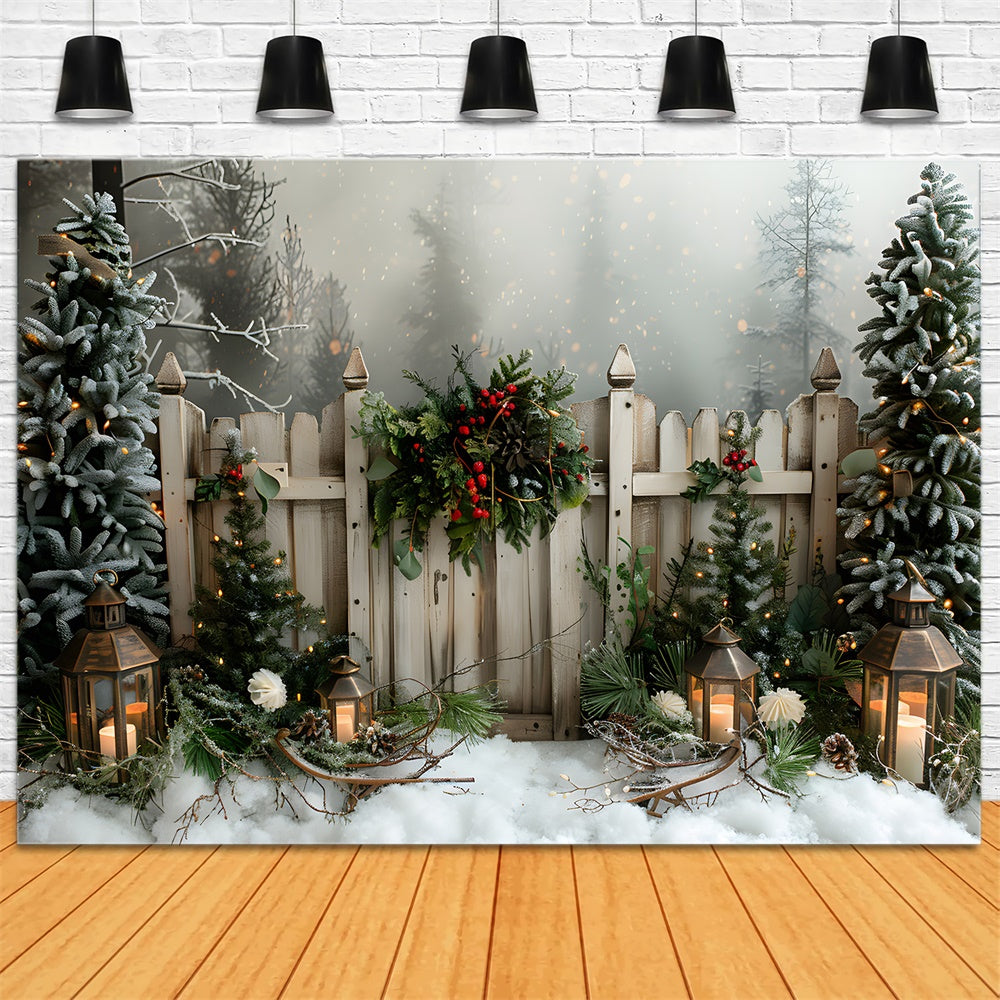 Winter Snow Christmas Trees Fence Backdrop UK RR8-8