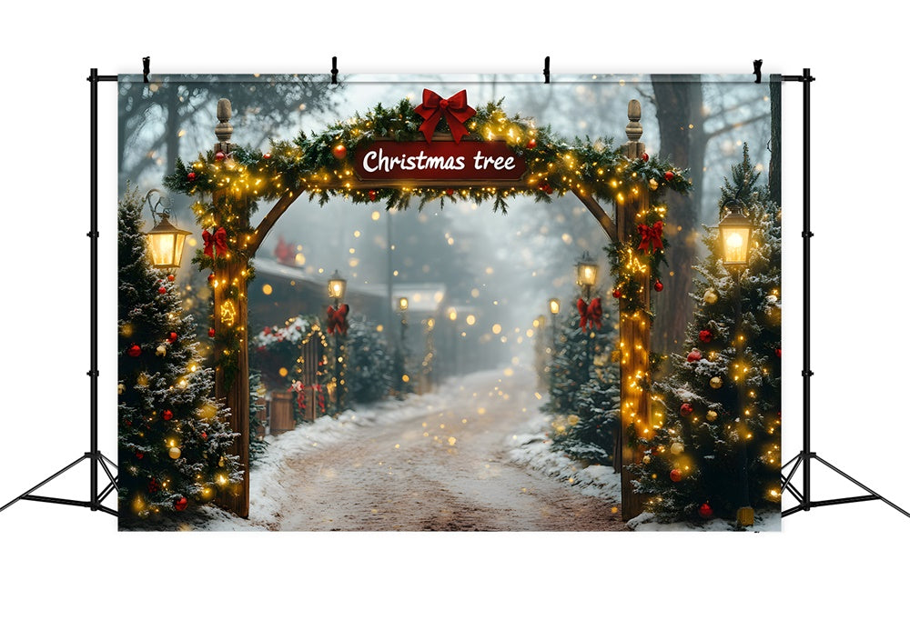 Glowing Christmas Garland Tree Farm Backdrop UK RR8-81