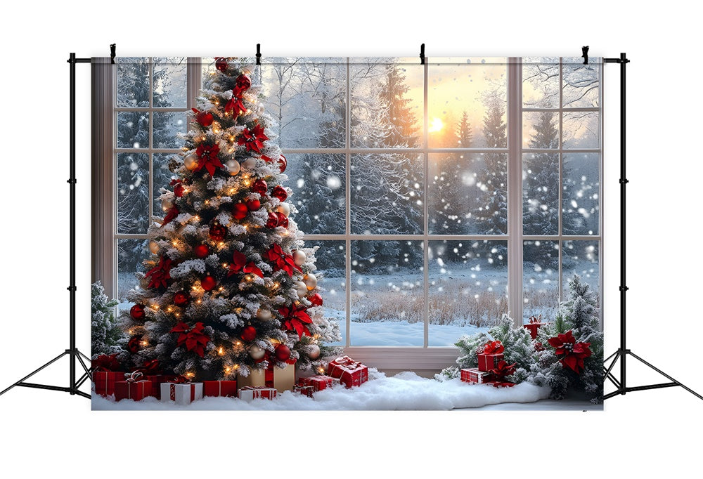 Christmas Tree Window Snow Forest Backdrop UK RR8-82