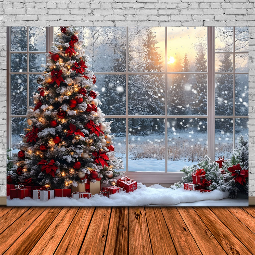 Christmas Tree Window Snow Forest Backdrop UK RR8-82