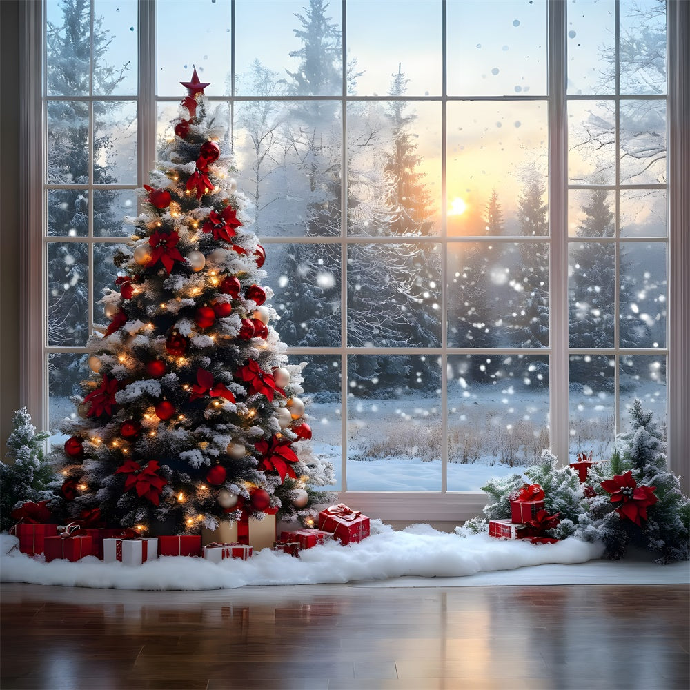 Christmas Tree Window Snow Forest Backdrop UK RR8-82