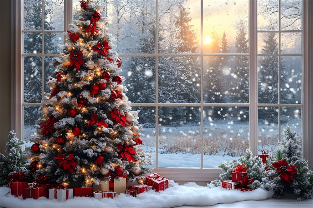 Christmas Tree Window Snow Forest Backdrop UK RR8-82