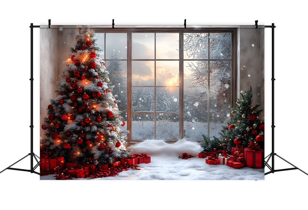 Christmas Window View Snowy Trees Backdrop UK RR8-83