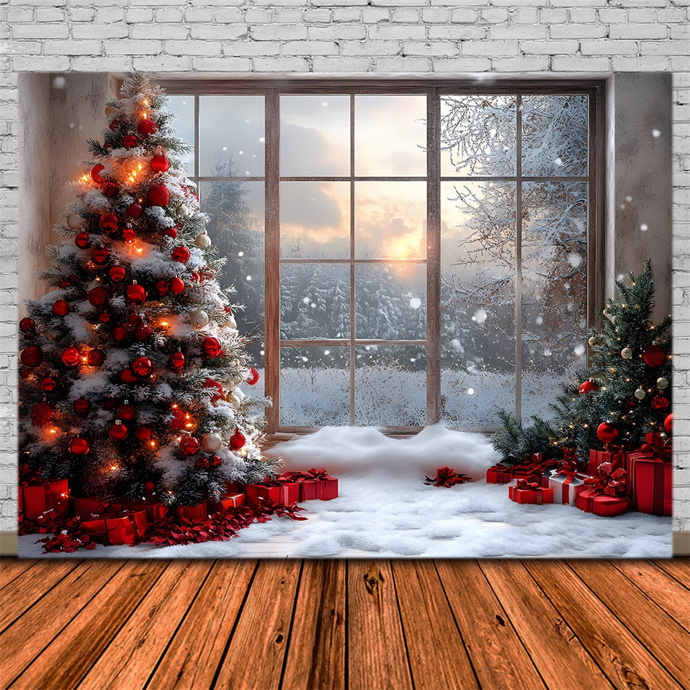 Christmas Window View Snowy Trees Backdrop UK RR8-83