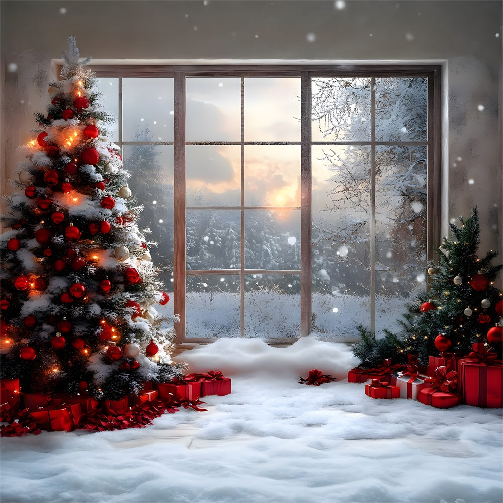 Christmas Window View Snowy Trees Backdrop UK RR8-83