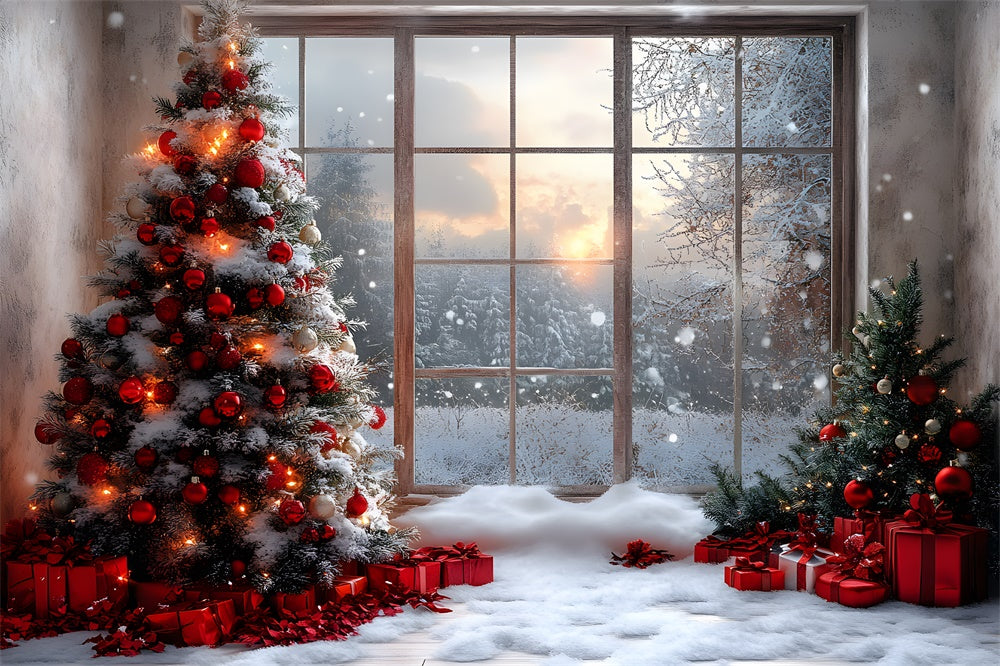 Christmas Window View Snowy Trees Backdrop UK RR8-83