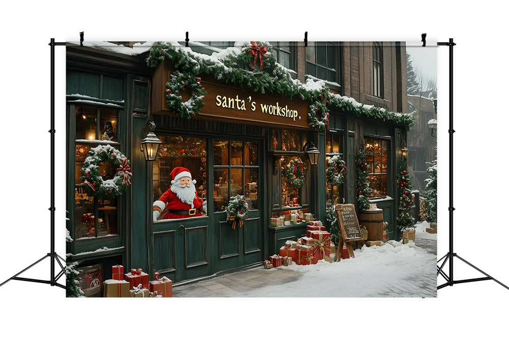 Christmas Santa’s Workshop Snow Backdrop UK RR8-84