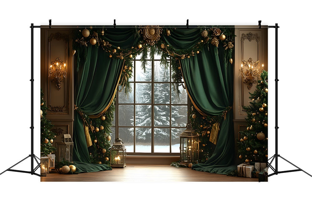 Christmas Garland Window Snow Trees Backdrop UK RR8-87