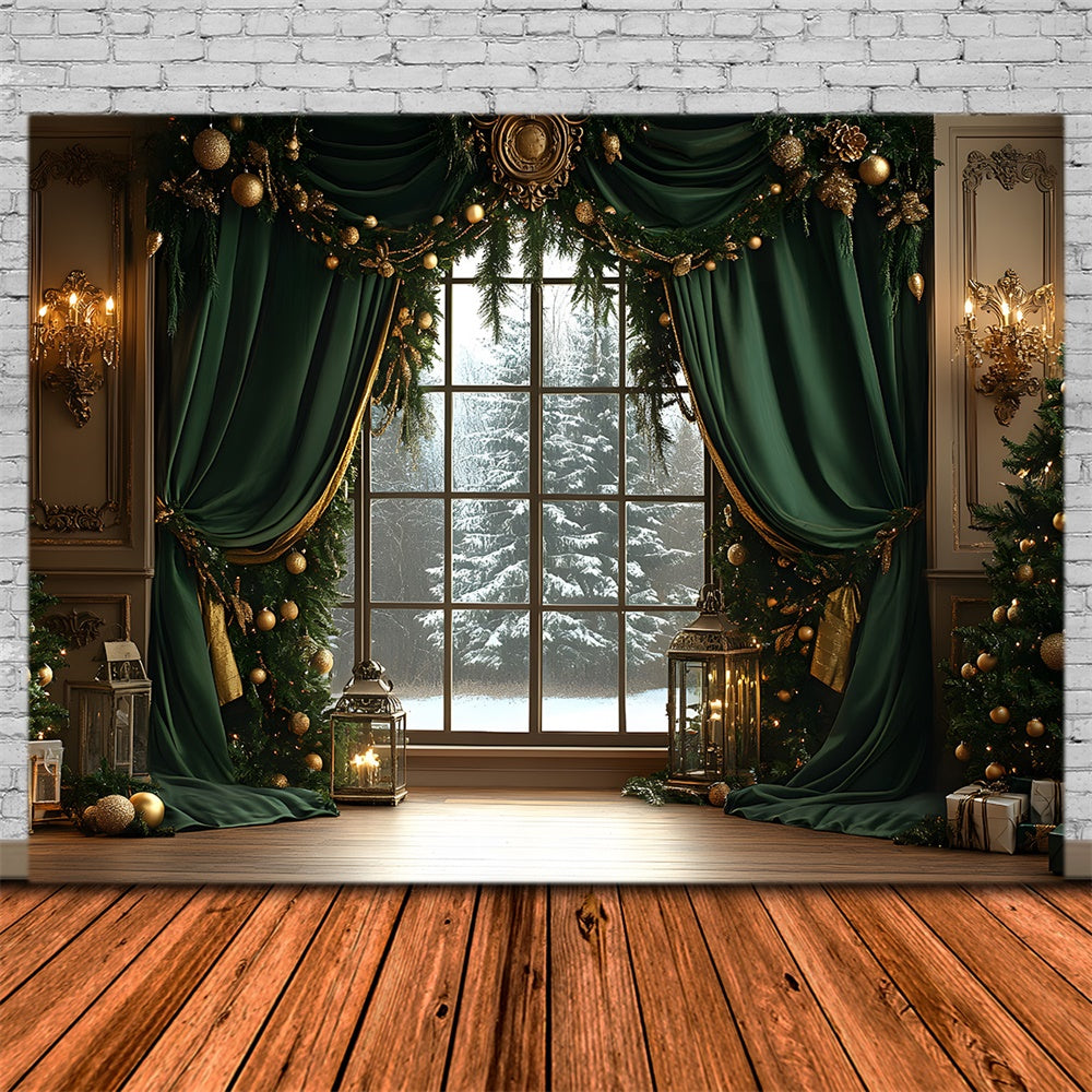 Christmas Garland Window Snow Trees Backdrop UK RR8-87