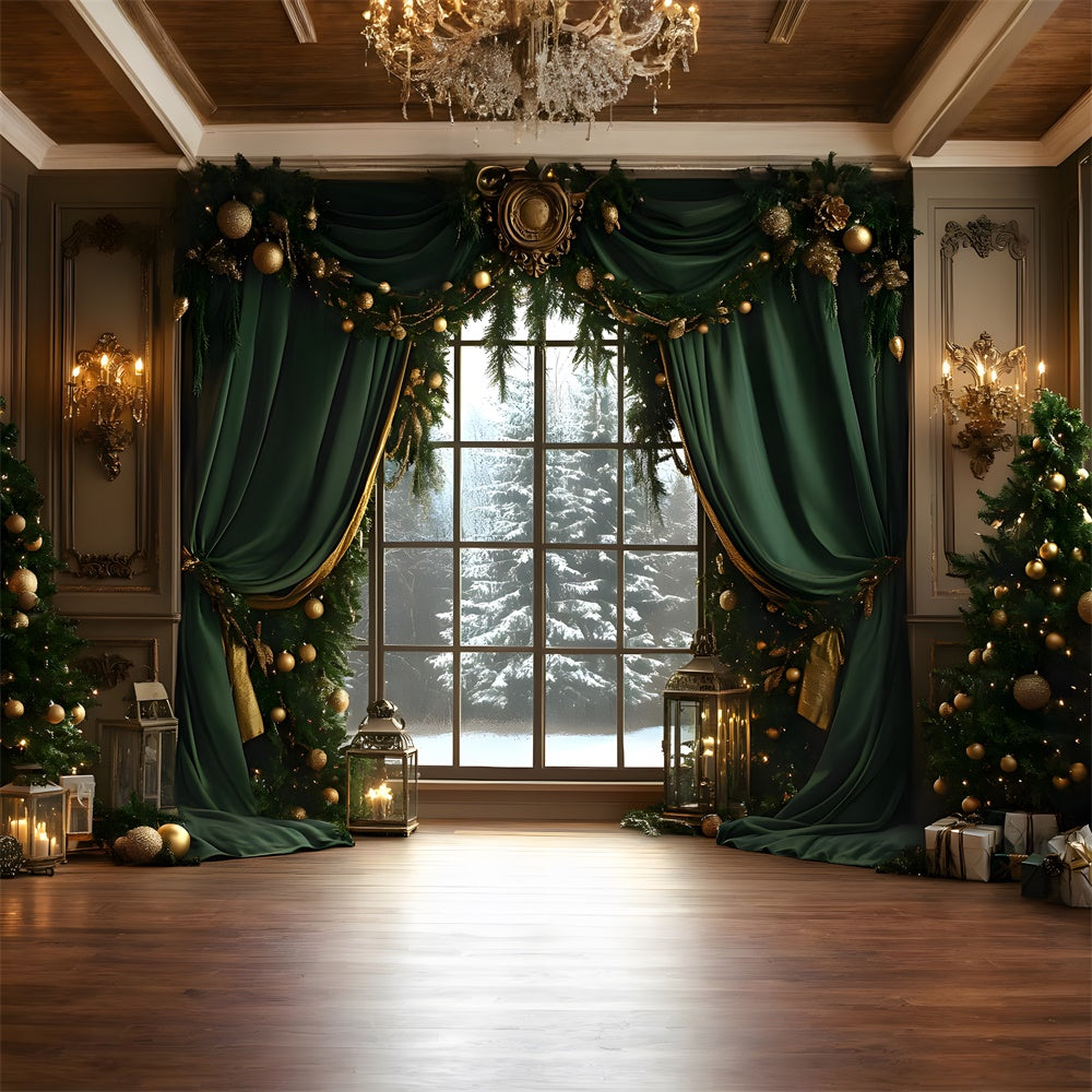 Christmas Garland Window Snow Trees Backdrop UK RR8-87