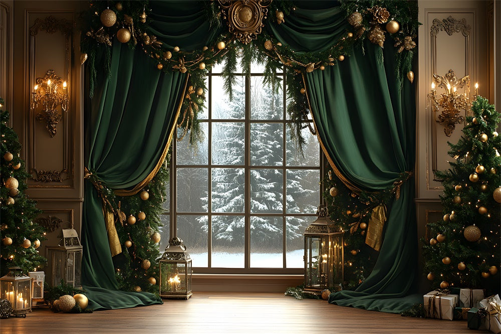 Christmas Garland Window Snow Trees Backdrop UK RR8-87