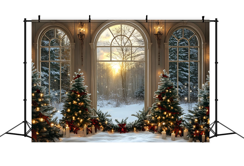 Christmas Trees Candles Window Snow Backdrop UK RR8-89