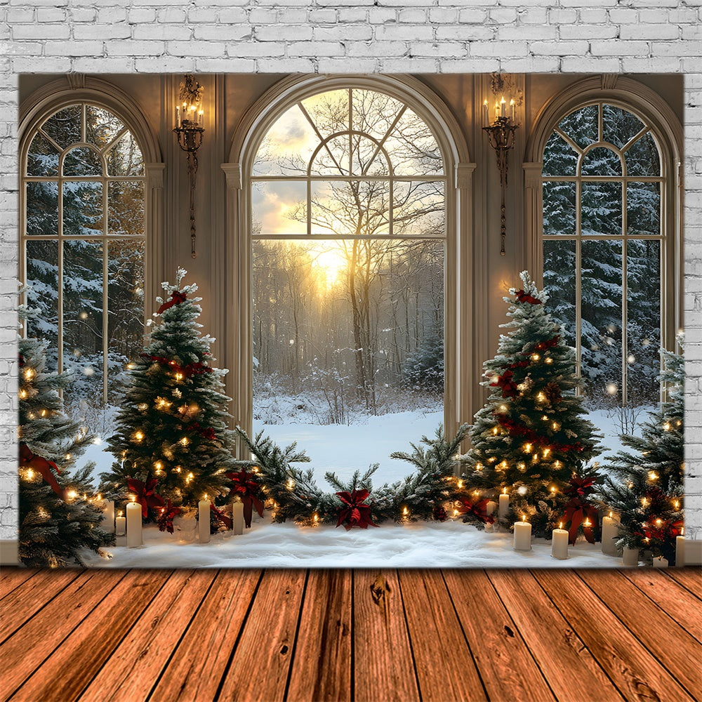 Christmas Trees Candles Window Snow Backdrop UK RR8-89