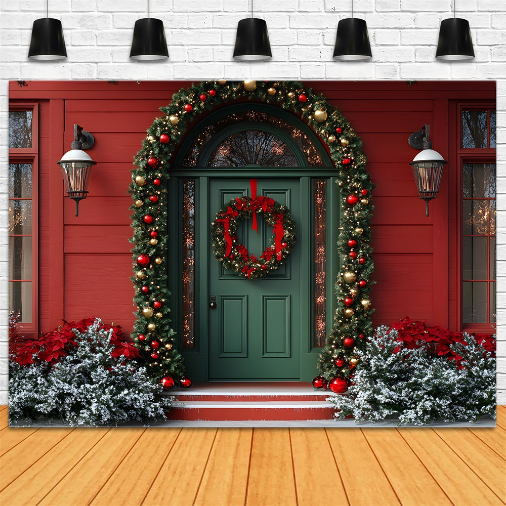 Christmas Green Door Wreath Garland Backdrop UK RR8-91