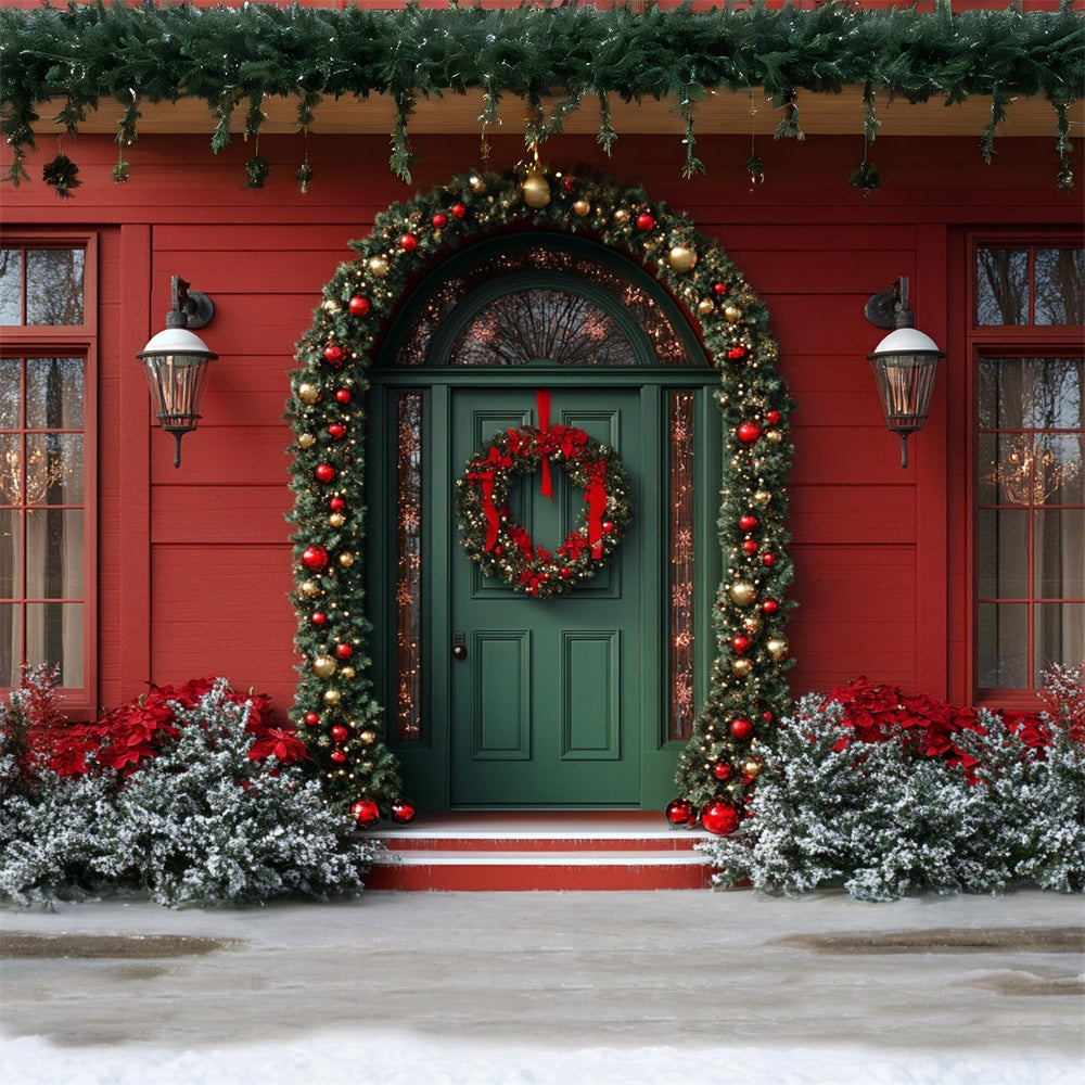 Christmas Green Door Wreath Garland Backdrop UK RR8-91