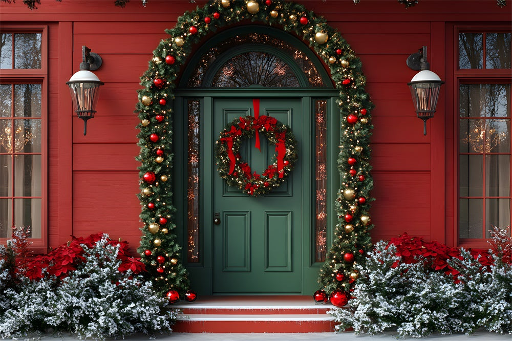 Christmas Green Door Wreath Garland Backdrop UK RR8-91