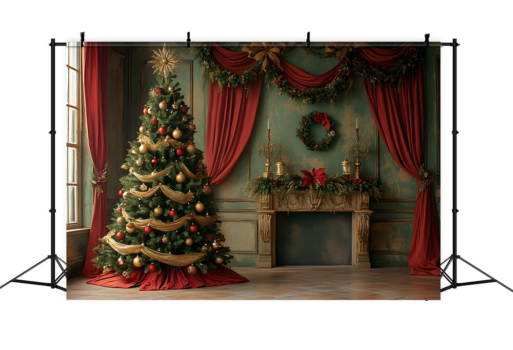 Christmas Tree Vintage Wall Curtain Backdrop UK RR8-92