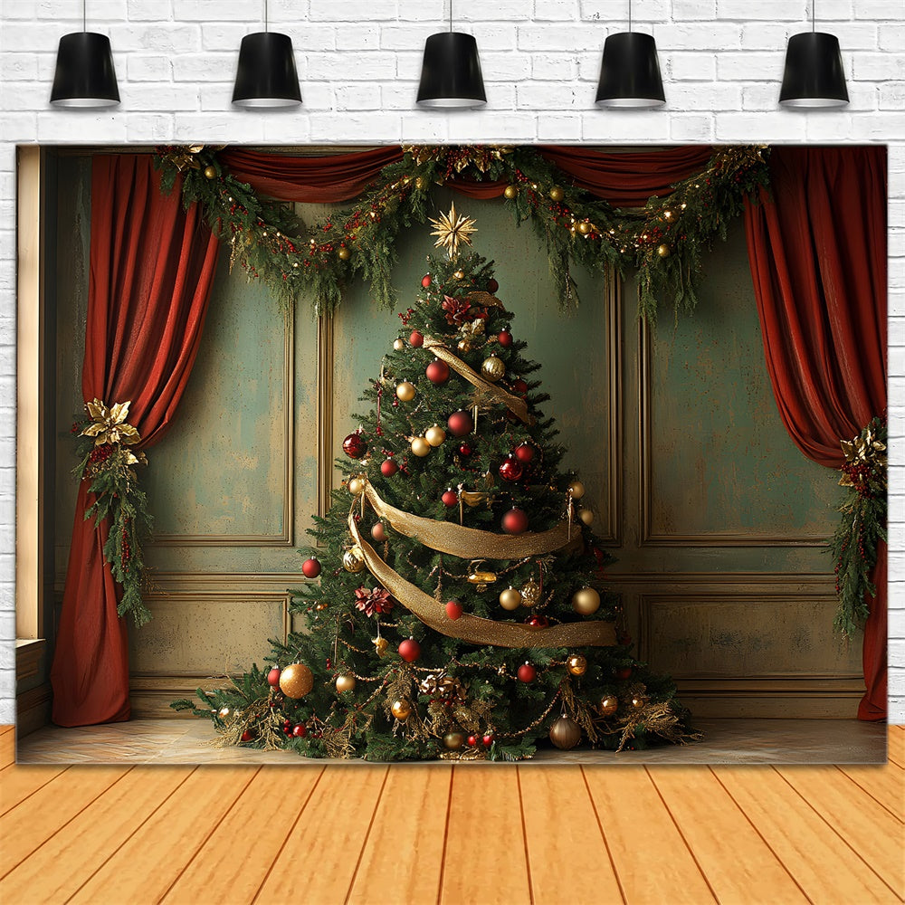 Christmas Tree Red Curtain Garland Backdrop UK RR8-93