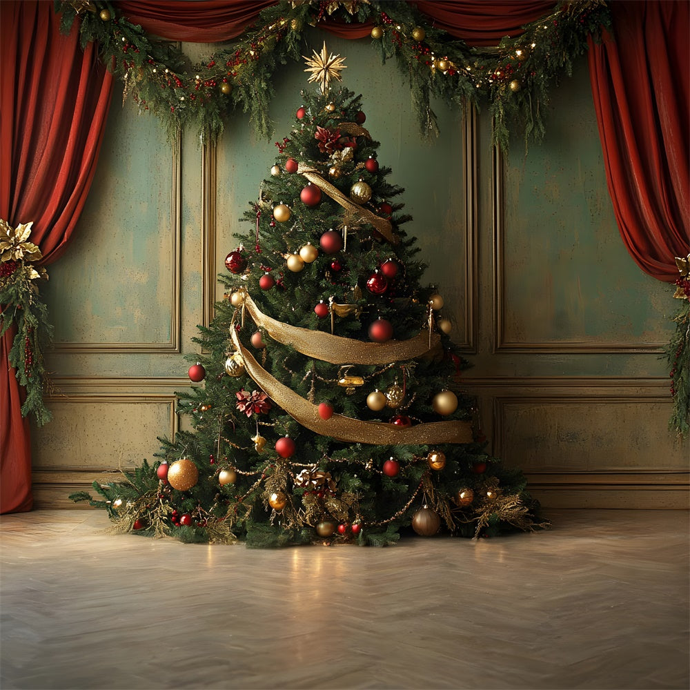 Christmas Tree Red Curtain Garland Backdrop UK RR8-93