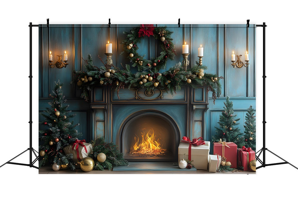 Christmas Fireplace Candles Gift Boxes Backdrop UK RR8-98