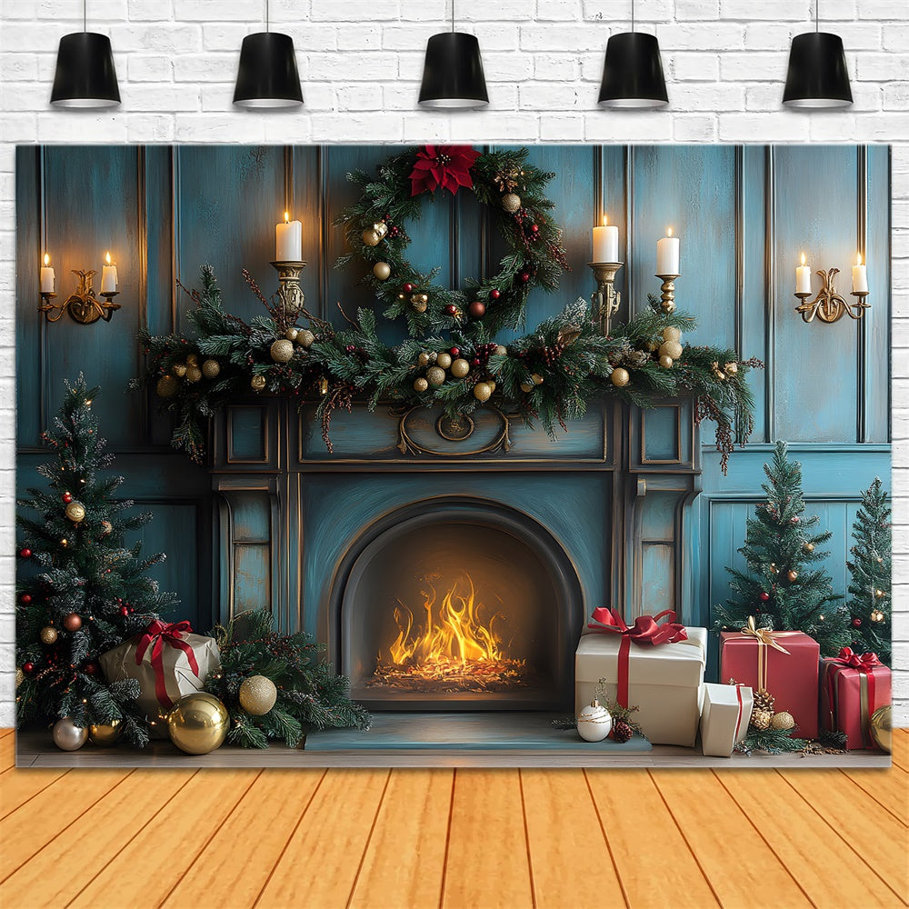 Christmas Fireplace Candles Gift Boxes Backdrop UK RR8-98