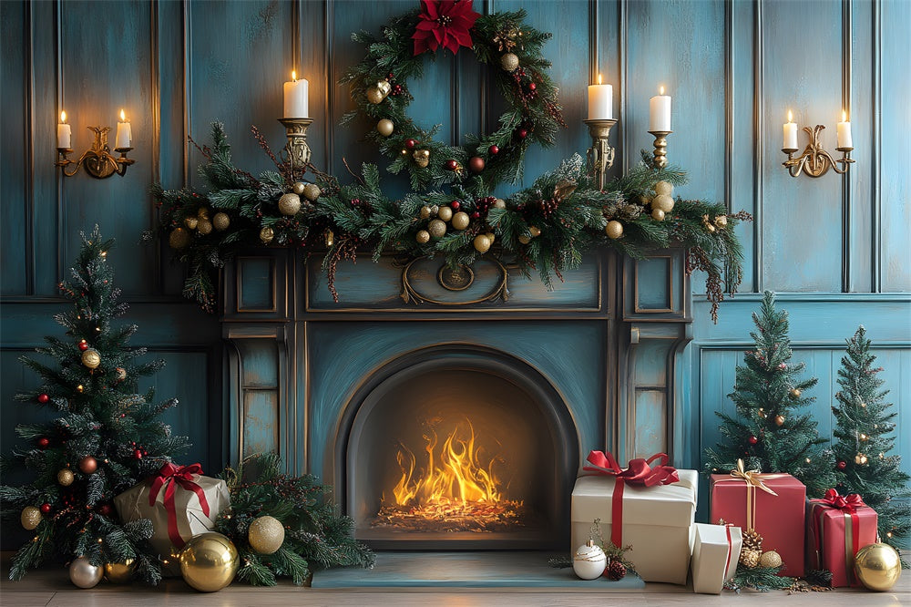 Christmas Fireplace Candles Gift Boxes Backdrop UK RR8-98