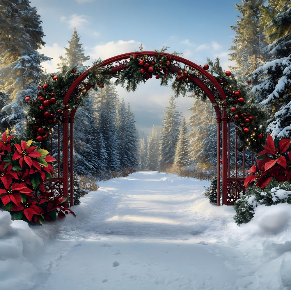 Christmas Snowy Fir Trees Garland Backdrop UK RR8-99