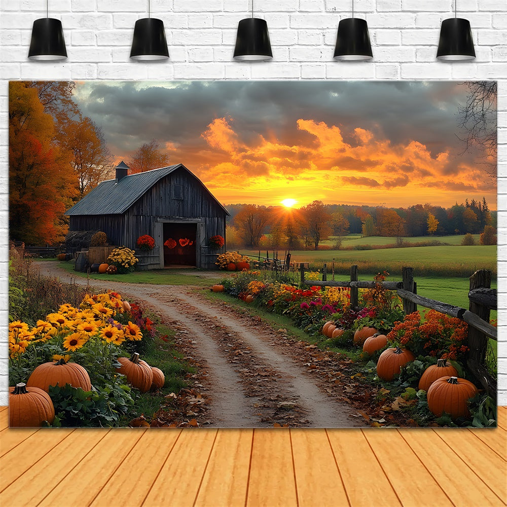 Autumn Country Road Pumpkin Sunset Backdrop UK RR9-1