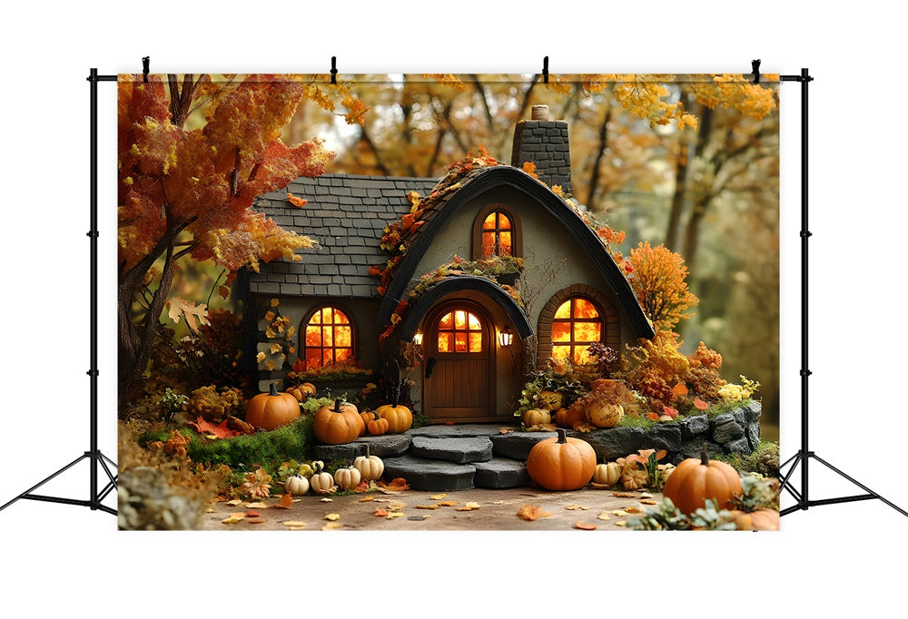 Autumn Forest Wood House Pumpkins Backdrop UK RR9-10