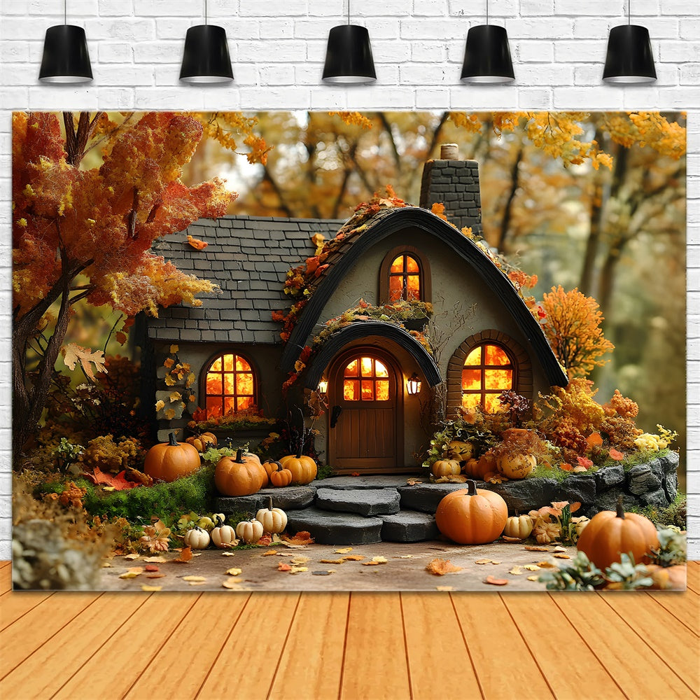 Autumn Forest Wood House Pumpkins Backdrop UK RR9-10