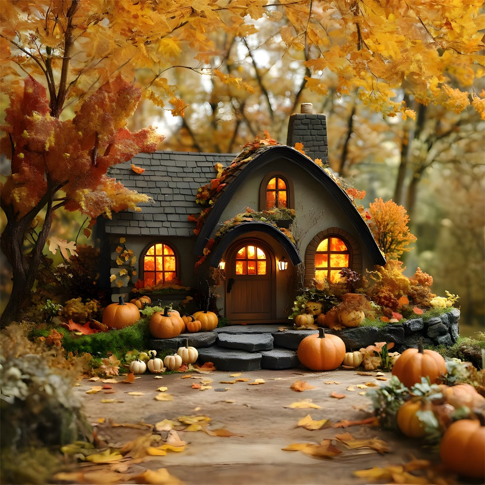 Autumn Forest Wood House Pumpkins Backdrop UK RR9-10