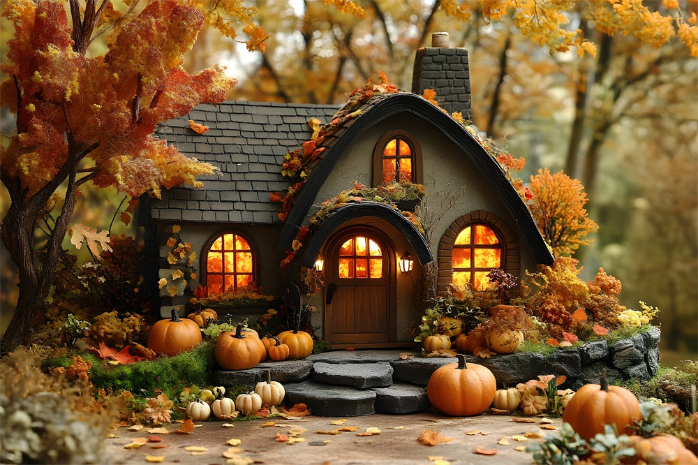 Autumn Forest Wood House Pumpkins Backdrop UK RR9-10