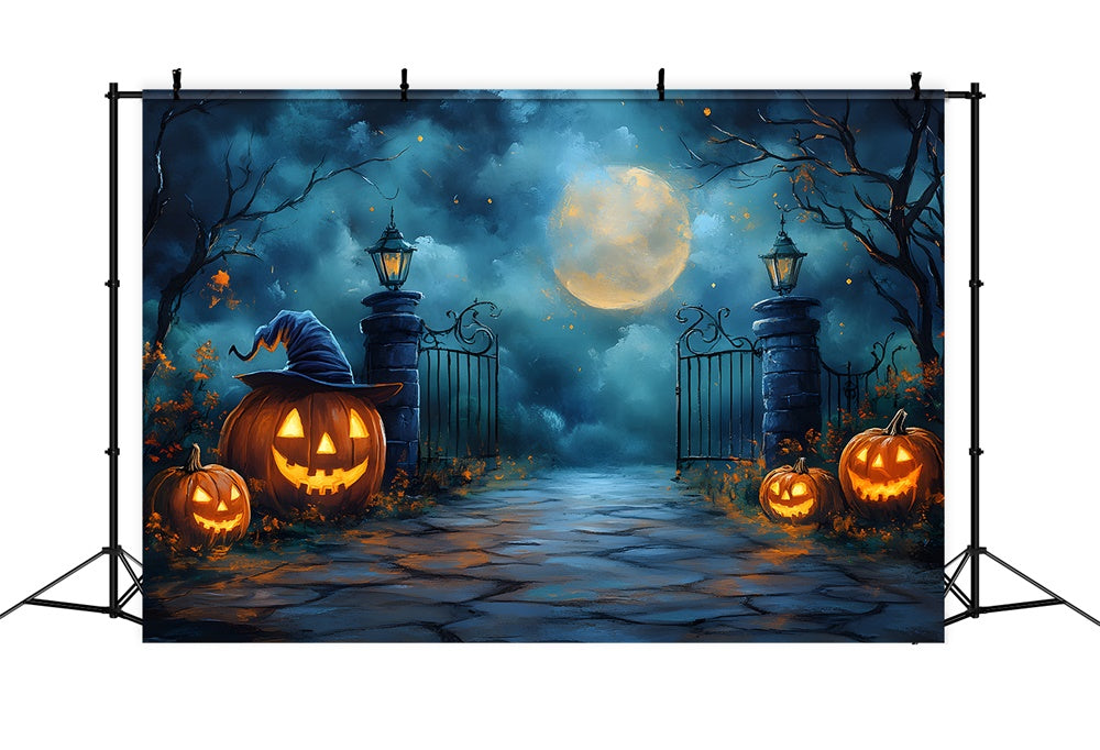 Halloween Spooky Moon Night Cemetery Gate Backdrop UK RR9-100