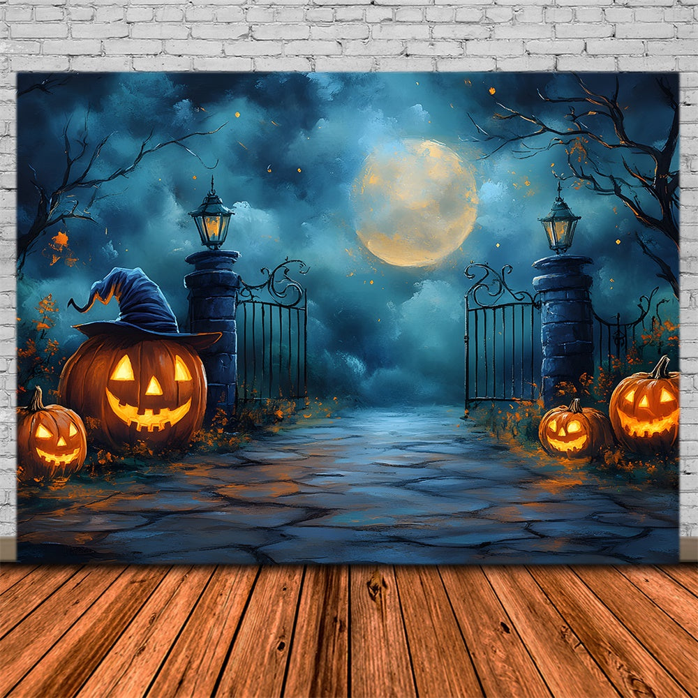 Halloween Spooky Moon Night Cemetery Gate Backdrop UK RR9-100