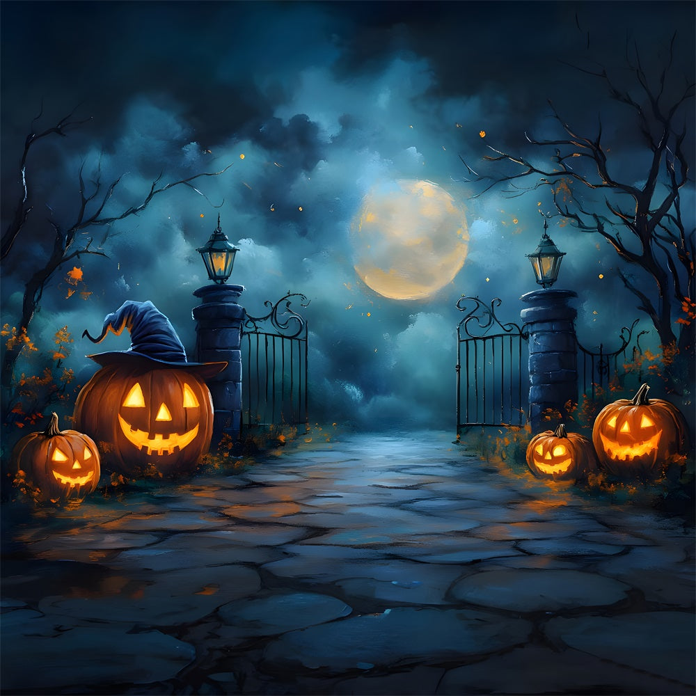 Halloween Spooky Moon Night Cemetery Gate Backdrop UK RR9-100