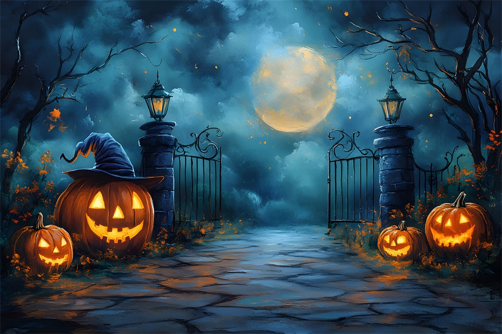 Halloween Spooky Moon Night Cemetery Gate Backdrop UK RR9-100