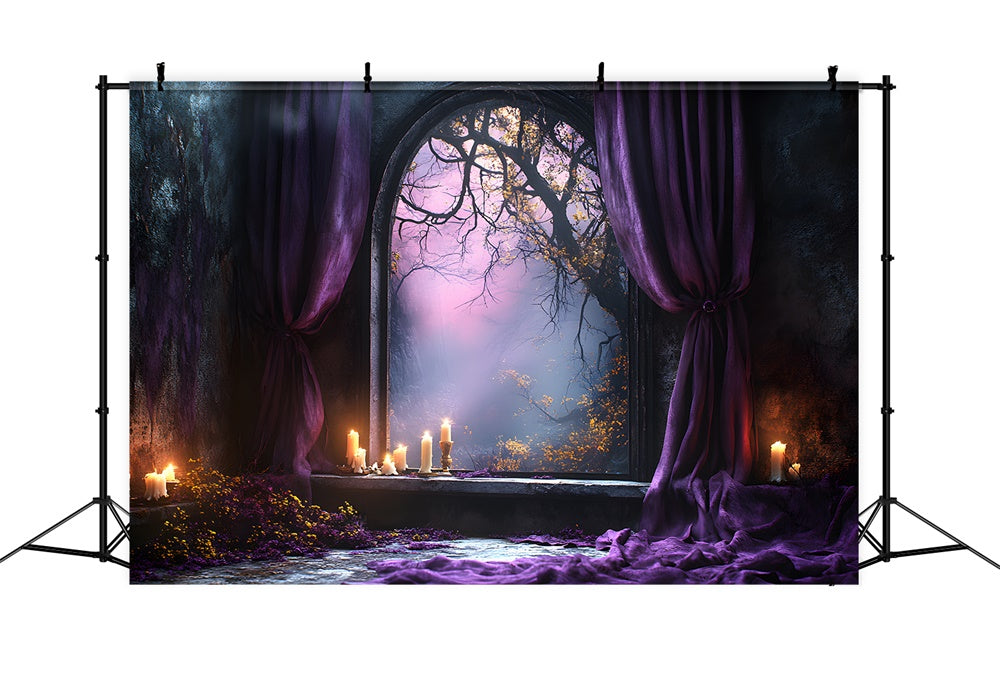 Halloween Forest Arch Door Purple Curtain Backdrop UK RR9-102