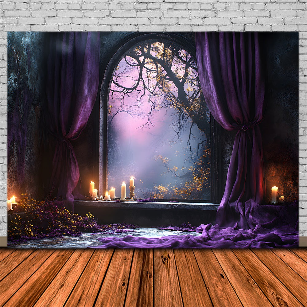 Halloween Forest Arch Door Purple Curtain Backdrop UK RR9-102