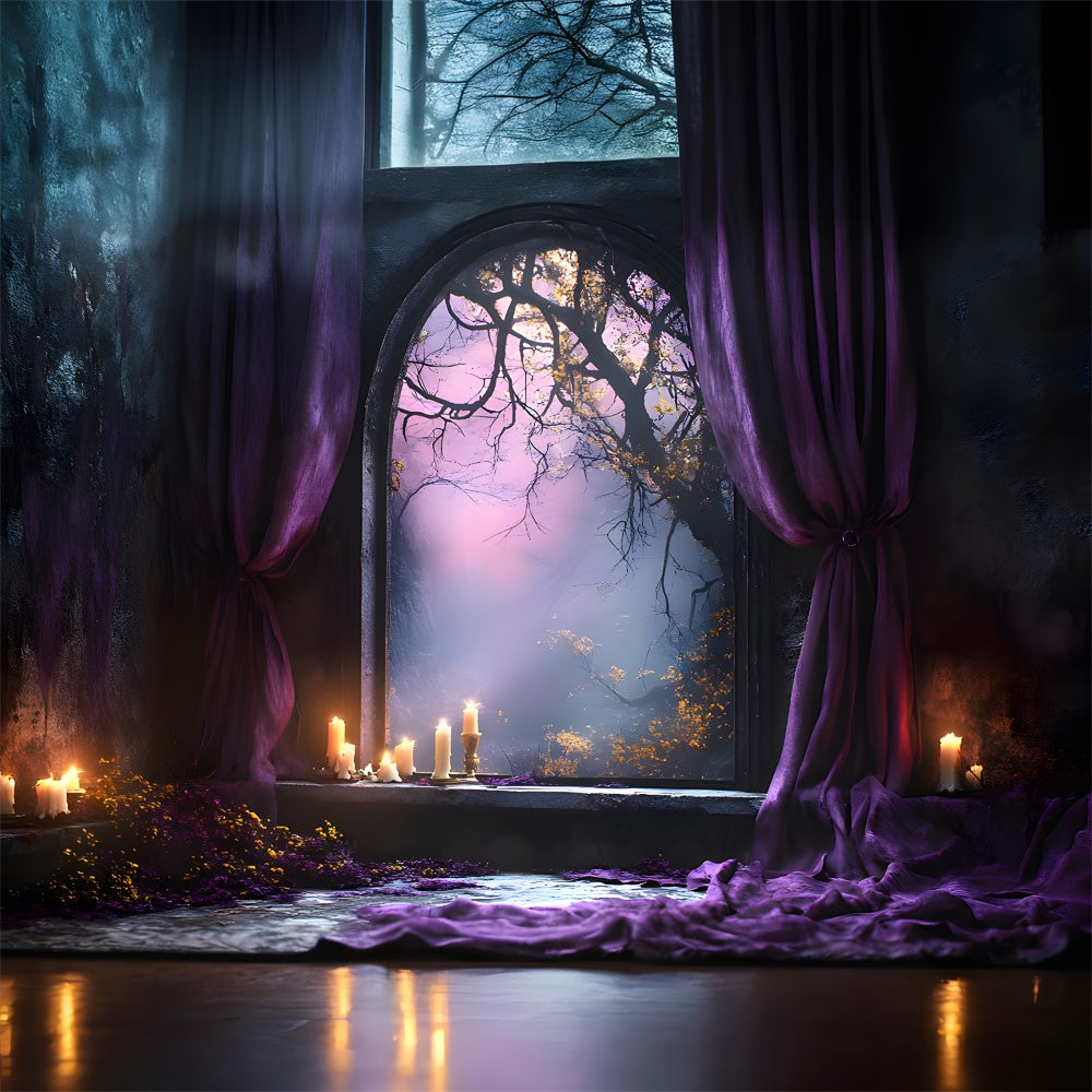 Halloween Forest Arch Door Purple Curtain Backdrop UK RR9-102