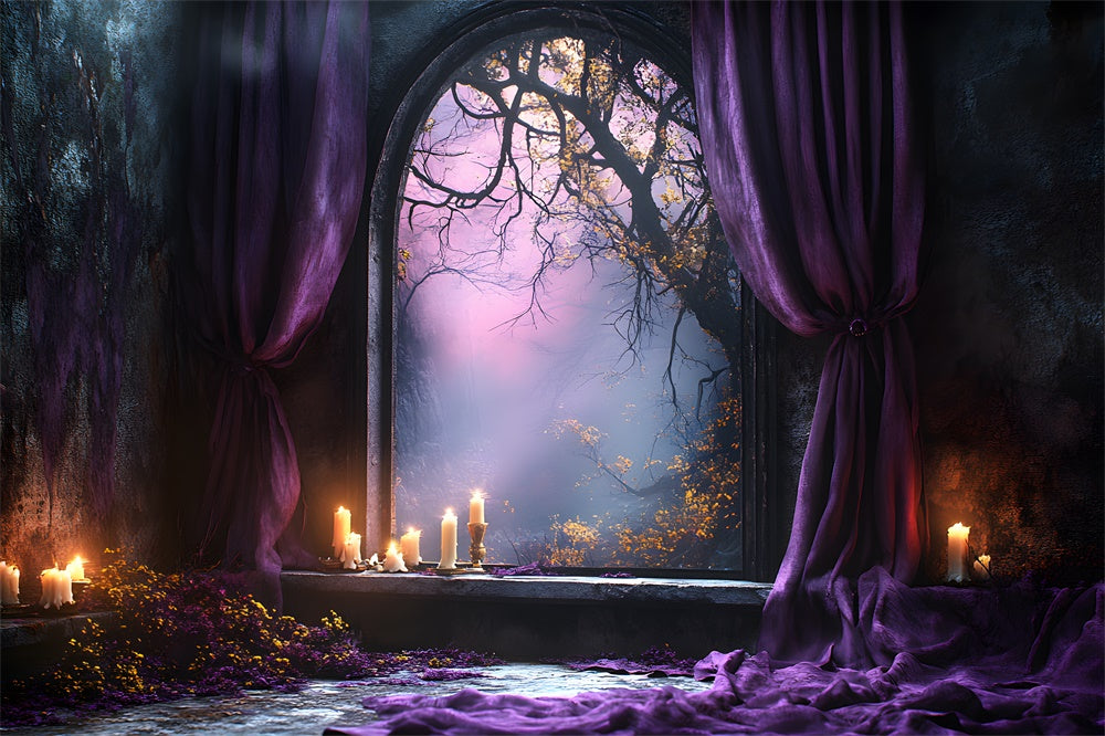 Halloween Forest Arch Door Purple Curtain Backdrop UK RR9-102