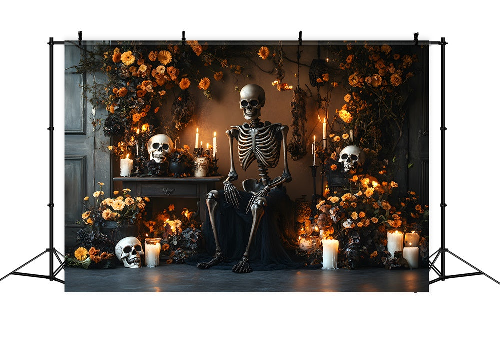 Spooky Halloween Skeleton Candles Flower Backdrop UK RR9-103