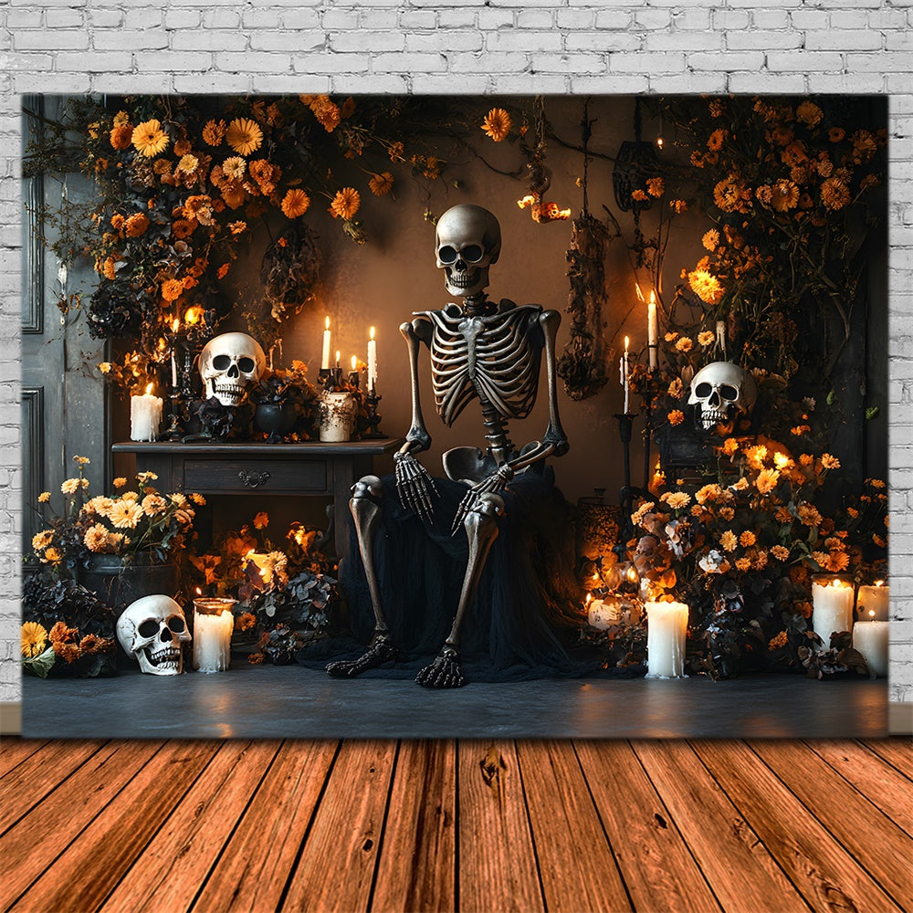 Spooky Halloween Skeleton Candles Flower Backdrop UK RR9-103