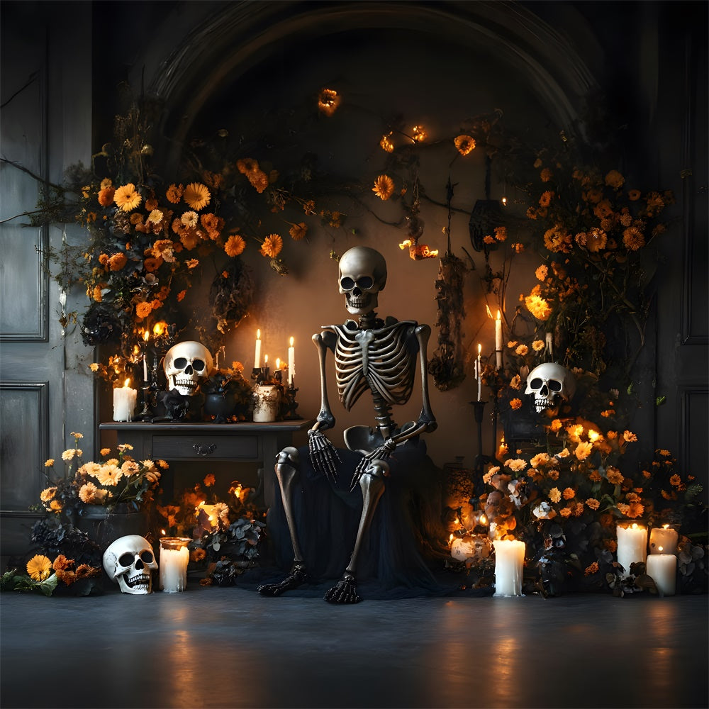 Spooky Halloween Skeleton Candles Flower Backdrop UK RR9-103