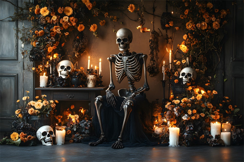 Spooky Halloween Skeleton Candles Flower Backdrop UK RR9-103