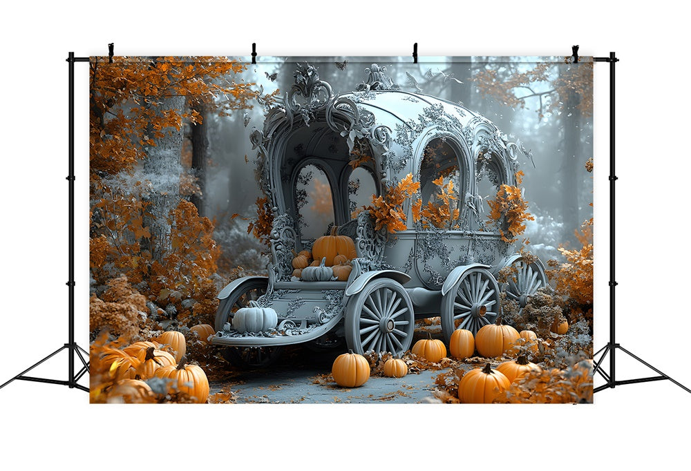 Halloween Silent Maple Forest Pumpkin Cart Backdrop UK RR9-104